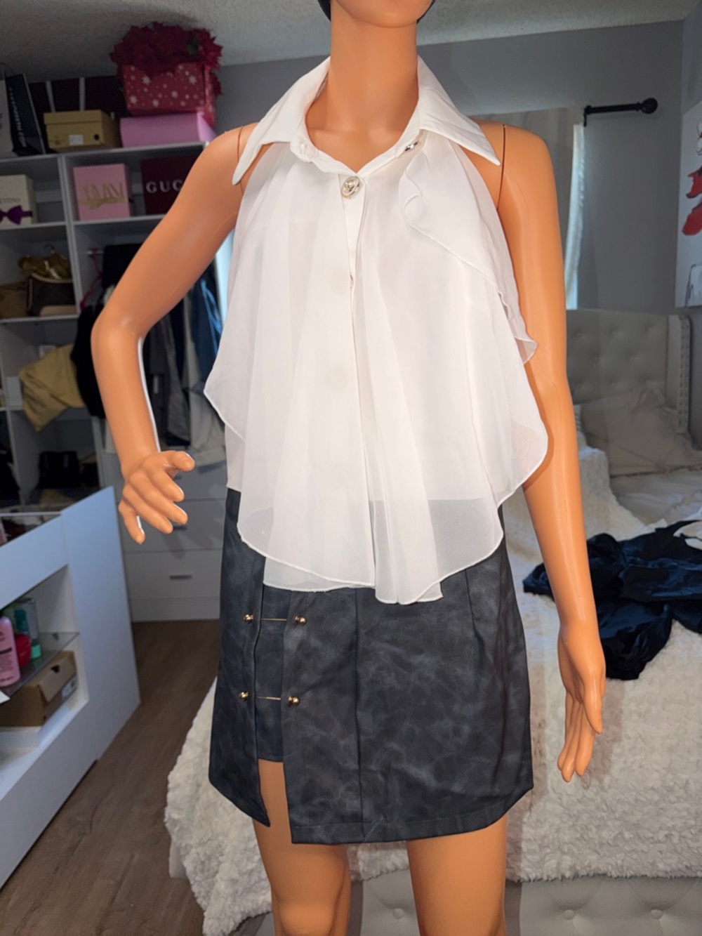 White Chiffon Ruffled Sleeveless Blouse